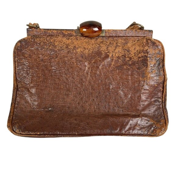 Vintage Beverly Bag Full Quill Ostrich Frame Purse Brown Ireland Distressed - Picture 2 of 12
